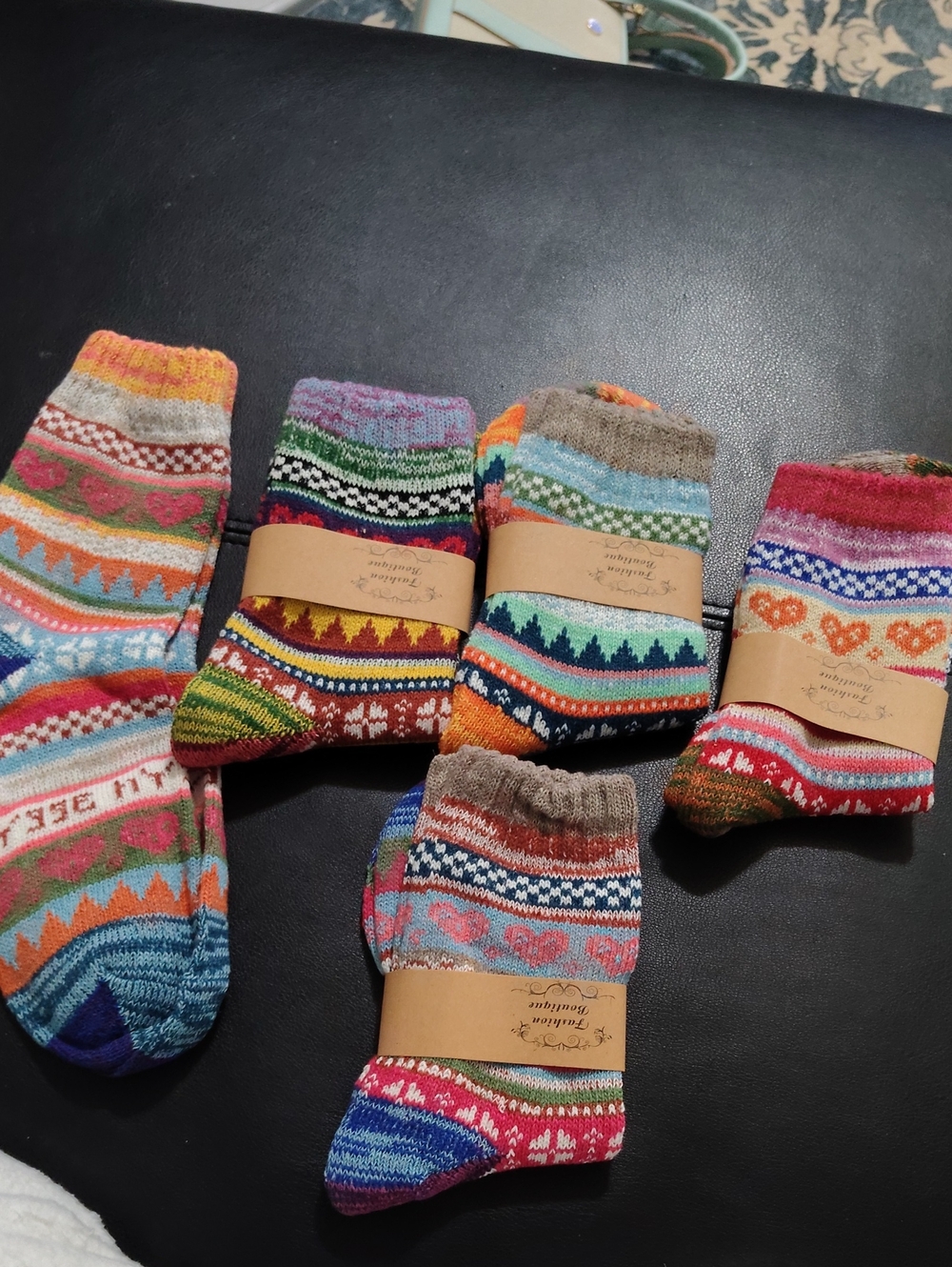 Colorful Patterned Crew Socks 5 Pair